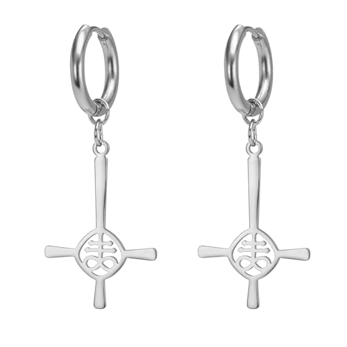 Satanic Leviathan Inverted Cross Ohrringe für Frauen Edelstahl Gothic Kirche des Satans Leviathan Cross Dangle Ohrring religiösen Amulett Schmuck (Silber 2) von UNIFT