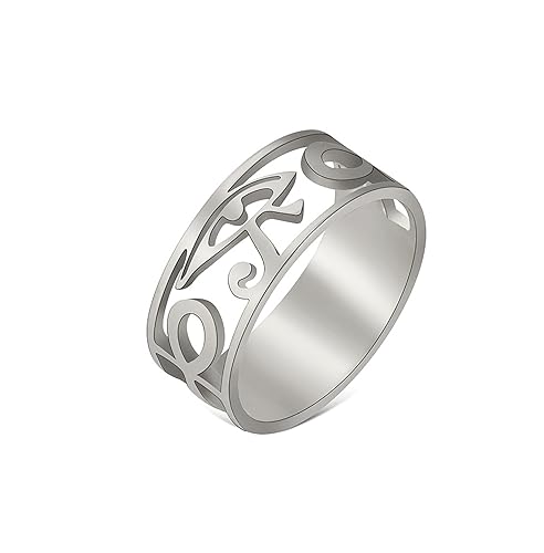 UNIFT Auge des Horus Ankh Kreuz Ringe für Damen Herren Edelstahl Antike Ägyptische Kreuz Das Auge des Horus Ring Schutz Schmuck, 10, Edelstahl, Kein Edelstein von UNIFT