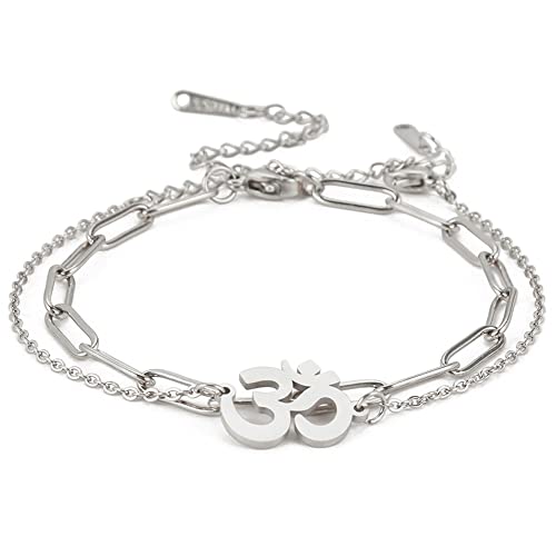 UNIFT Aum Om Ohm Sanskrit Symbol Armband Für Frauen, Hindu Spirituelle Harmonie Amulett Edelstahl Yoga Charm Manschette Armband Schmuck Zubehör (Silber 1) von UNIFT