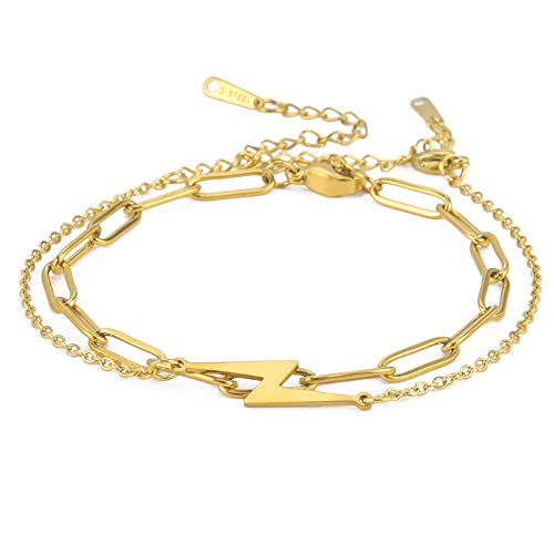 UNIFT Blitz-Armband Für Frauen Männer Edelstahl Charme Einfach Geschichtetes Armband Mode Zierliche Blitz Perlen Doppelschicht Armband Schmuck Geschenke (Gold) von UNIFT