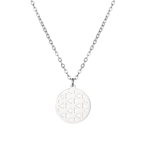 UNIFT Blume des Lebens Halskette für Frauen Edelstahl Heilige Geometrie Blume des Lebens Anhänger Halskette Meditation Symbol Talisman Amulett, Edelstahl, Kein Edelstein von UNIFT