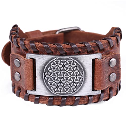 UNIFT Blume des Lebens Lederarmband für Männer Infinite Power Geometrische Heilige Mandala Armband Armband Armband Talisman Schmuck Geschenk, Leder, Ohne Edelstein. von UNIFT