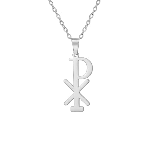 UNIFT Chi Rho Kreuz Christogramm Halskette für Frauen Männer Edelstahl Jesus Christus Name Alpha Omega Symbol Sacramental IXCI NIKA Anhänger Halskette Religiöser Schmuck Christliches Amulett (Silber) von UNIFT