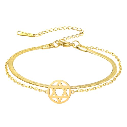 UNIFT Davidstern Armband für Frauen Männer Edelstahl Jewish Star Hexagram Verstellbare Armband Amulett Schmuck (Gold) von UNIFT