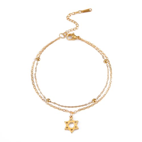 UNIFT Davidstern Armband für Frauen Männer Edelstahl Jewish Star Hexagram Verstellbare Armband Amulett Schmuck (Gold 2) von UNIFT