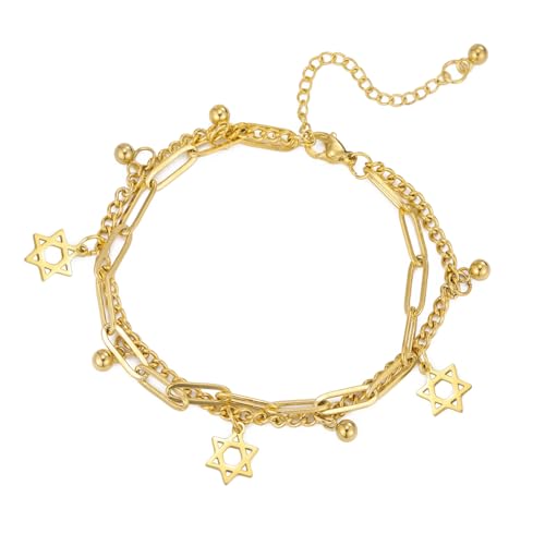UNIFT Davidstern Armband für Frauen Männer Edelstahl Jewish Star Hexagram Verstellbare Armband Amulett Schmuck (Gold 3) von UNIFT