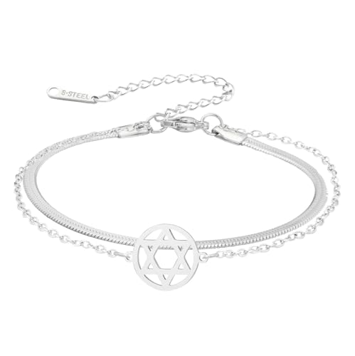 UNIFT Davidstern Armband für Frauen Männer Edelstahl Jewish Star Hexagram Verstellbare Armband Amulett Schmuck (Silber) von UNIFT