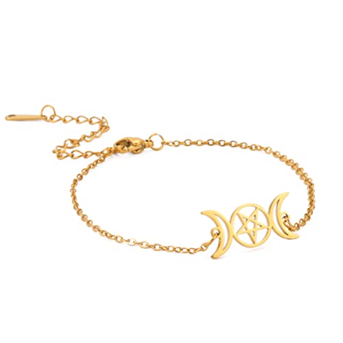 UNIFT Dreifache Mondgöttin Armbänder für Frauen Männer Edelstahl Ausgehöhlt Pentagramm Mond Einstellbare Armbänder Amulett Schmuck Geschenke (Gold) von UNIFT