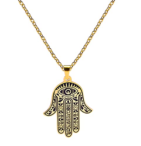 UNIFT Evil Eye Layered Halsketten Für Frauen Edelstahl Chic Fatima Hand Evil Eye Anhänger Doppelschicht Halskette zierlicher Amulett Schmuck (Gold 1) von UNIFT