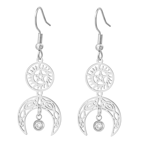 UNIFT Halbmond- und Sonnenohrring aus Edelstahl, übernatürlicher Pentagramm-Anhänger, keltischer Schmuck, Geschenke für Frauen (silber) von UNIFT