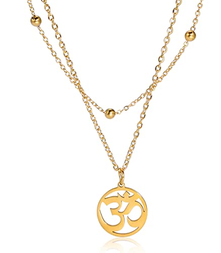 Halskette für Frauen-Aum Om Ohm Sanskrit Symbol Anhänger Perlen Doppelschicht Kette Charm Halskette Hinduismus Yoga Sanskrit personalisierte Amulett zierliche Anhänger Halskette Schmuck (Gold 1) von UNIFT