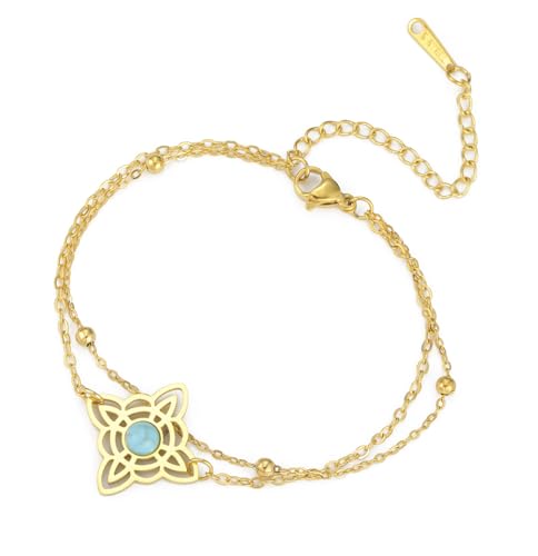 UNIFT Hexenknoten Armband für Frauen Edelstahl Magic Wiccan Symbol Keltischer Hexenknoten mit Saphir Verstellbares Armband Witchcraft Schmuck (Gold 2) von UNIFT