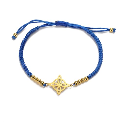 Hexenknoten Armband für Frauen Männer Edelstahl Magie Hexerei Hexenknoten mit einer Perle buntes Geflecht einstellbar Wiccan-Schmuck (Gold-B 1) von UNIFT