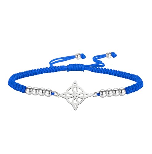 Hexenknoten Armband für Frauen Männer Edelstahl Magie Hexerei Hexenknoten mit einer Perle buntes Geflecht einstellbar Wiccan-Schmuck (Silber-B-1) von UNIFT