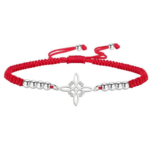 Hexenknoten Armband für Frauen Männer Edelstahl Magie Hexerei Hexenknoten mit einer Perle buntes Geflecht einstellbar Wiccan-Schmuck (Silber-R 1) von UNIFT