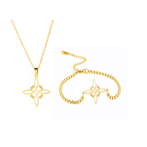 UNIFT Hexenknoten-Halskette für Frauen Edelstahl Irish 4-Pointed Celtic Knot Anhänger Mode Charme Magick Schmuck (Gold 4) von UNIFT