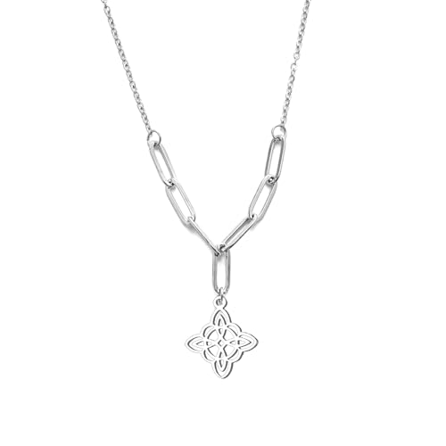 UNIFT Hexenknoten-Halskette für Frauen Edelstahl Irish 4-Pointed Celtic Knot Anhänger Mode Charme Magick Schmuck (silber 10) von UNIFT