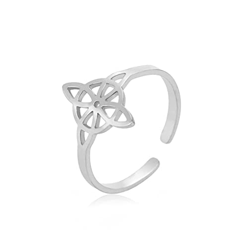 UNIFT Hexenknoten-Ring für Frauen, Edelstahl, geometrischer Stil, elegant, schick, irisch, keltischer Knoten, verstellbarer Ring, Hexerei, Amulett, Schmuck, Edelstahl, Kein Edelstein von UNIFT