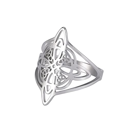 UNIFT Hexenknotenring für Damen, Edelstahl, schick, elegant, geometrischer Stil, Hexerei, keltischer Dreifaltigkeitsring, Wicca-Amulett, Schmuck, Muttertag, Geburtstagsgeschenk, 10, Edelstahl, Kein von UNIFT