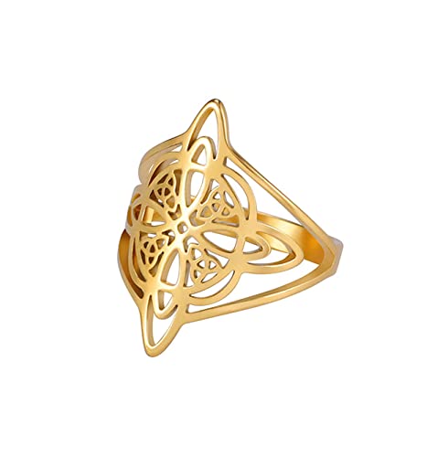 UNIFT Hexenknotenring für Damen, Edelstahl, schick, elegant, geometrischer Stil, Hexerei, keltischer Dreifaltigkeitsring, Wicca-Amulett, Schmuck, Muttertag, Geburtstagsgeschenk, 7, Edelstahl, Kein von UNIFT