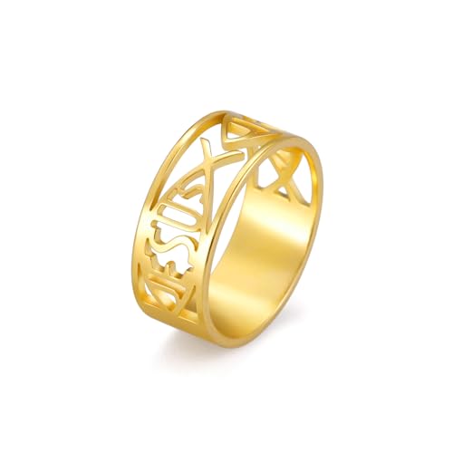 UNIFT Jesus Fisch Ringe für Männer Frauen Edelstahl Skelett Stil Christian Symbol Jesus Fisch Ringe Glaube Schmuck, 4 UK, Edelstahl, Kein Edelstein (10, Gold) von UNIFT