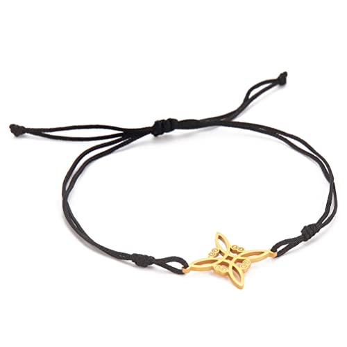 UNIFT Keltischer Knoten Armband für Frauen/Männer Edelstahl Hexerei Muster Keltischer Knoten Doppelseil Armband Wicca Amulett Geometrischer Schmuck (Schwarz+Gold) von UNIFT