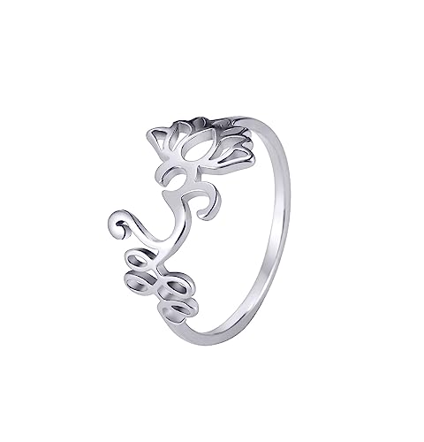 UNIFT Lotusblume Om Ring für Frauen Edelstahl zierliche Om Aum Ohm Symbol Ring Yoga Schmuck Inspirierendes Geschenk, 7, Edelstahl, Kein Edelstein von UNIFT