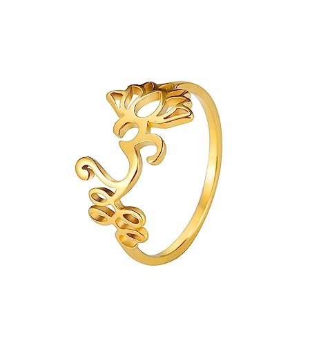 UNIFT Lotusblumen-Om-Ring für Damen, Edelstahl, zierlicher Om, Aum, Ohm, Symbolring, Yoga-Schmuck, inspirierendes Geschenk, 11, Edelstahl, Kein Edelstein von UNIFT