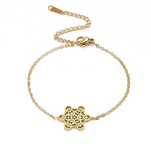 UNIFT Metatrons Würfel Armband für Frauen Männer Edelstahl Erzengel Metatron Würfel Armband Heilige Geometrie Talisman Schmuck (Gold 1) von UNIFT