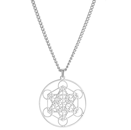 UNIFT Metatrons Würfel Anhänger Halskette für Männer Frauen Edelstahl Geometrischer Stil Hohle Siegel des Erzengels Halskette Spirituelle Heilung Talisman-Schmuck (Silber 2) von UNIFT