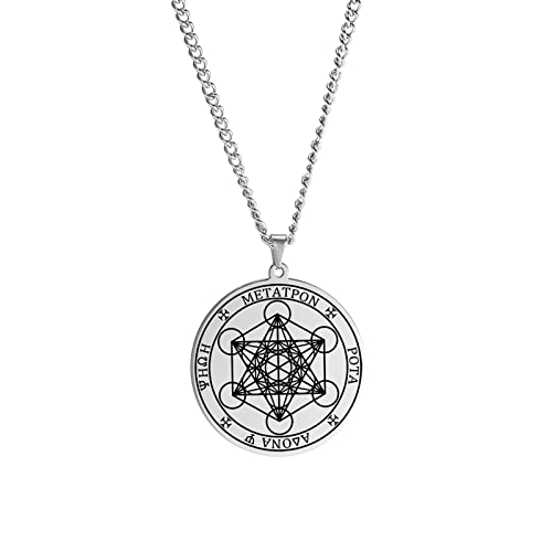 UNIFT Metatrons Würfel Anhänger Halskette für Männer Frauen Edelstahl Geometrischer Stil Hohle Siegel des Erzengels Halskette Spirituelle Heilung Talisman-Schmuck (Silber 4) von UNIFT