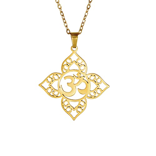 UNIFT Om Lotus Halskette für Frauen Edelstahl Chic Aum Om Ohm Sanskrit Symbol Anhänger Halskette Hindu Spirituelle Amulett (Gold) von UNIFT