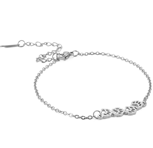 UNIFT Pfote drucken Lagenarmband für Frauen Rostfreier Stahl Aushöhlen Aushöhlen Niedlich Chic Vier Hund Katze Pfote Prints Double Layer Armband Schmuck (Silber 2) von UNIFT
