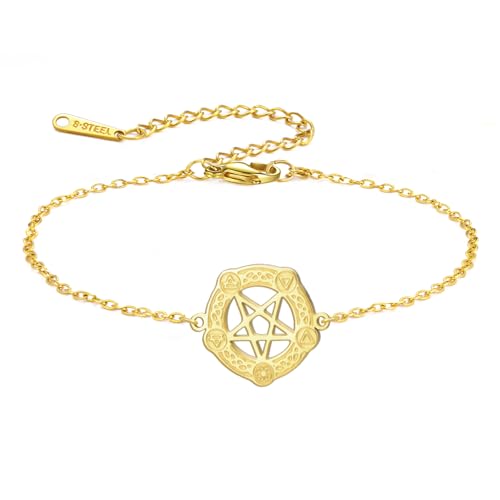 UNIFT Pentagramm-Armband im keltischen Stil für Damen und Herren aus Edelstahl mit gotischem Hexerei-Pentagramm-Anhänger – Geburtstagsgeschenk für Ihre Liebsten und Freunde. (Gold) von UNIFT