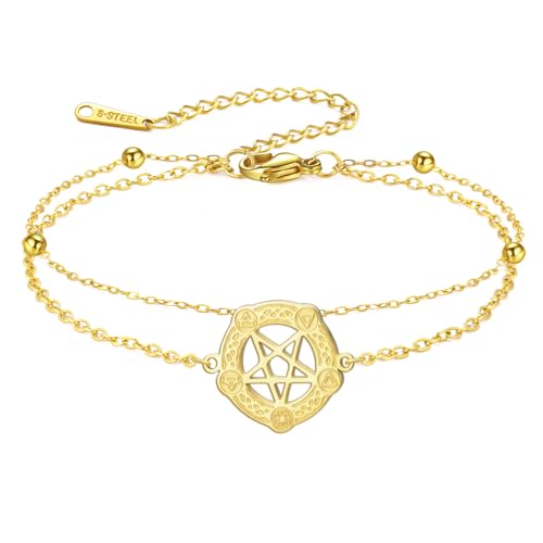 UNIFT Pentagramm-Armband im keltischen Stil für Damen und Herren aus Edelstahl mit gotischem Hexerei-Pentagramm-Anhänger – Geburtstagsgeschenk für Ihre Liebsten und Freunde. (Gold-SCL) von UNIFT