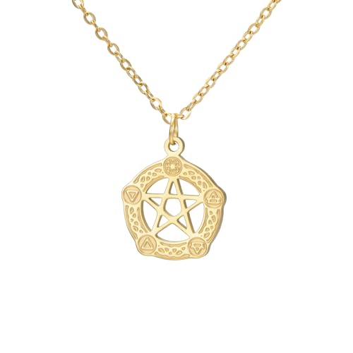UNIFT Pentagramm-Halskette im keltischen Stil für Damen und Herren aus Edelstahl mit gotischem Hexenzauber-Pentagramm-Anhänger – Geburtstagsgeschenk für Ihre Liebsten und Freunde. (Gold) von UNIFT