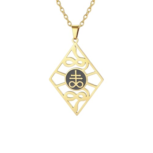 UNIFT Satanisches Leviathan-Kreuz-Halskette für Frauen und Männer aus Edelstahl im Gothic-Stil der Church of Satan mit Leviathan-Kreuz-Schlangenanhänger, religiöser Amulett-Schmuck (gold) von UNIFT