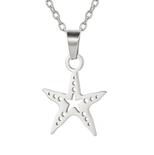 UNIFT Seestern Halskette für Frauen Edelstahl zierlich Boho Ozean Sea Life Seestern Anhänger Halsketten Sommer Strand Schmuck Freundschaft Geschenke (Silber 1) von UNIFT