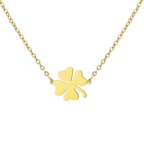 UNIFT Vierblättrige Kleeblatt-Halskette für Frauen Edelstahl einfach zierlich Glückssymbol vierblättrige Kleeblatt Anhänger Halskette Amulett Schmuck St Patricks Day Geschenke (Gold) von UNIFT