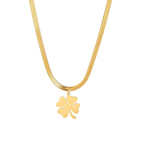 UNIFT Vierblättrige Kleeblatt-Halskette für Frauen Edelstahl einfach zierlich Glückssymbol vierblättrige Kleeblatt Anhänger Halskette Amulett Schmuck St Patricks Day Geschenke (Gold 3) von UNIFT