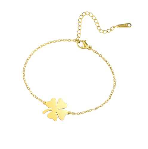 UNIFT Vierblättriges Kleeblatt-Armband für Frauen Edelstahl Klee Glück verstellbare Armbänder irischen Schmuck ST Patricks Day Geschenke (Gold 1) von UNIFT