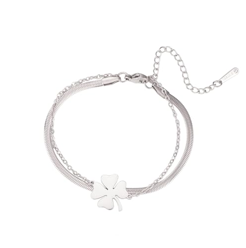 UNIFT Vierblättriges Kleeblatt-Armband für Frauen Edelstahl Klee Glück verstellbare Armbänder irischen Schmuck ST Patricks Day Geschenke (Silber 4) von UNIFT