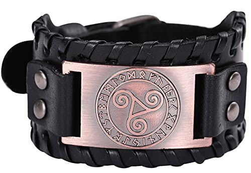 Viking Keltische Dreifach Spiral Runen Leder Armband für Herren nordisches Amulett Keltisches Triskelion Dreifache Spirale Punk Ledermanschette Armreif Heidnischer Schmuck von UNIFT