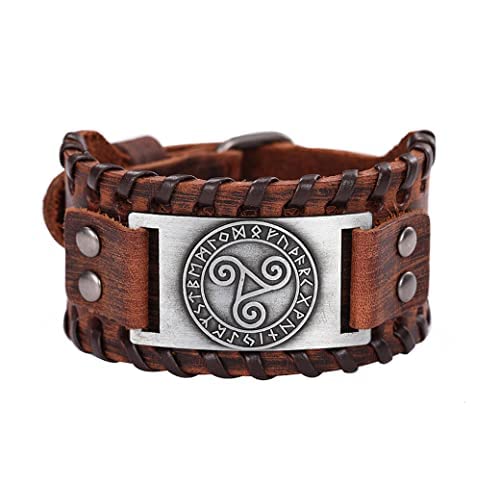 Viking keltische Dreifach-Spiral-Runen-Leder-Armband für Herren, nordisches, skandinavisches Amulett, keltisches Triskelion, dreifache Spirale, Punk, Ledermanschette, Armreif, heidnischer Schmuck, von UNIFT