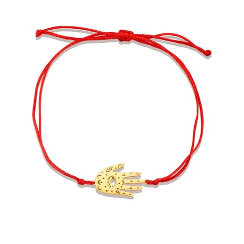 Hand der Fatima Armband für Frauen Männer Edelstahl Hamsa Fatima Hand mit einer Perle Bunten Weben Verstellbare Armband Talisman Schmuck Geschenk (Gold) von UNIFT
