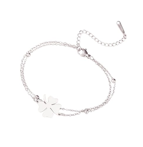 UNIFT Vierblättriges Kleeblatt-Armband für Frauen Edelstahl Klee Glück verstellbare Armbänder irischen Schmuck ST Patricks Day Geschenke (Silber 2) von UNIFT