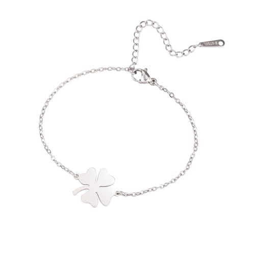 UNIFT Vierblättriges Kleeblatt-Armband für Frauen Edelstahl Klee Glück verstellbare Armbänder irischen Schmuck ST Patricks Day Geschenke (Silber 1) von UNIFT
