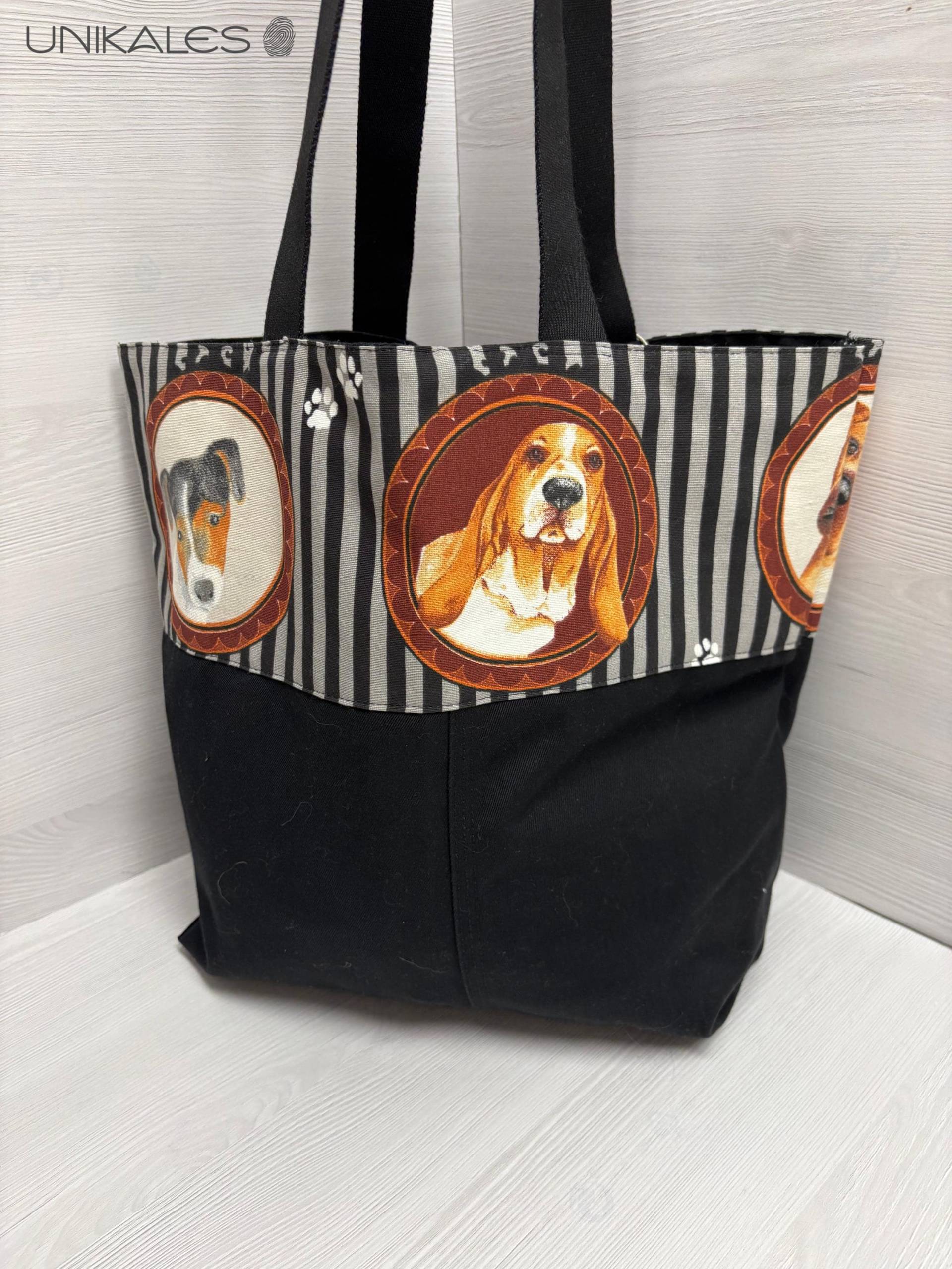 Einkaufstasche Nachhaltig Umcycling Upcycling Stofftasche Hunde Motiv Mit Schwarz von UNIKALES