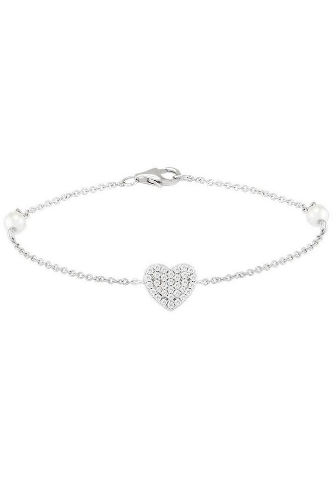 UNIKE JEWELLERY Armkette MEANINGFUL HEART HERZ, UK.PU.1204.0036, mit Zirkonia (synth) - mit Perle (synth) von UNIKE JEWELLERY