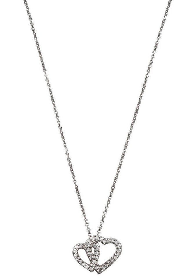 UNIKE JEWELLERY Kette mit Anhänger CLASSY DOUBLE HEART HERZ, UK.CL.1204.0016, mit Zirkonia (synth) von UNIKE JEWELLERY